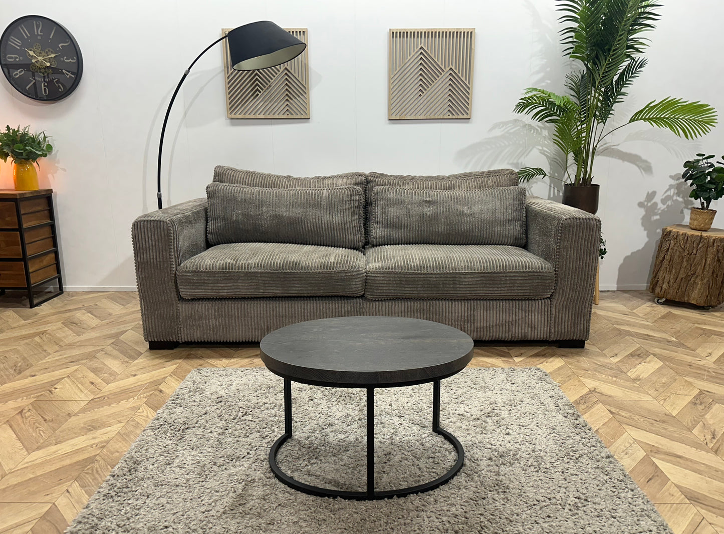 Grijze Ribstof 2.5-Zits Bank ~ Losse Kussens Met Afneembare Hoezen