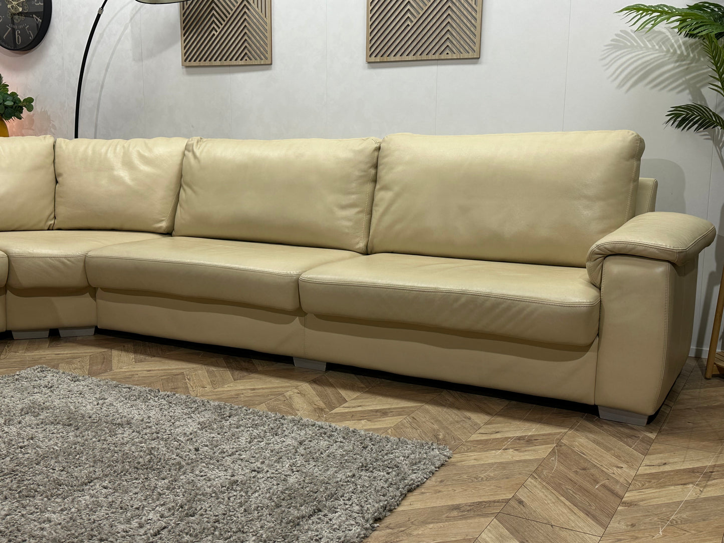 Crème Echt Lederen Hoekbank ~ Vaste Kussens