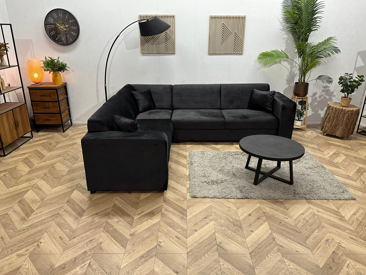!Showroommodel! Zwarte Velvet Hoekbank