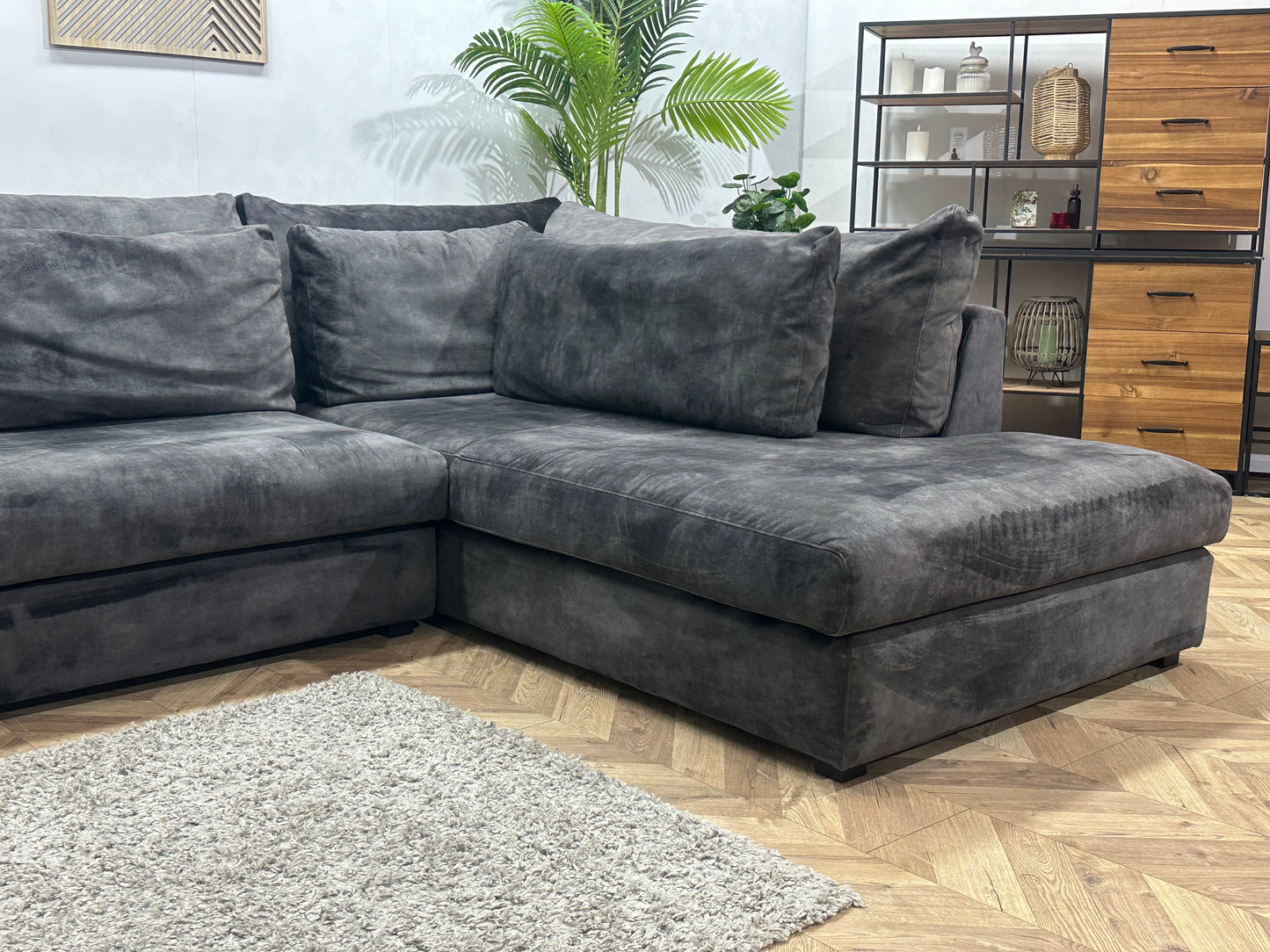 Antraciet Velvet Hoekbank ~ Losse Kussens Met Afneembare Hoezen