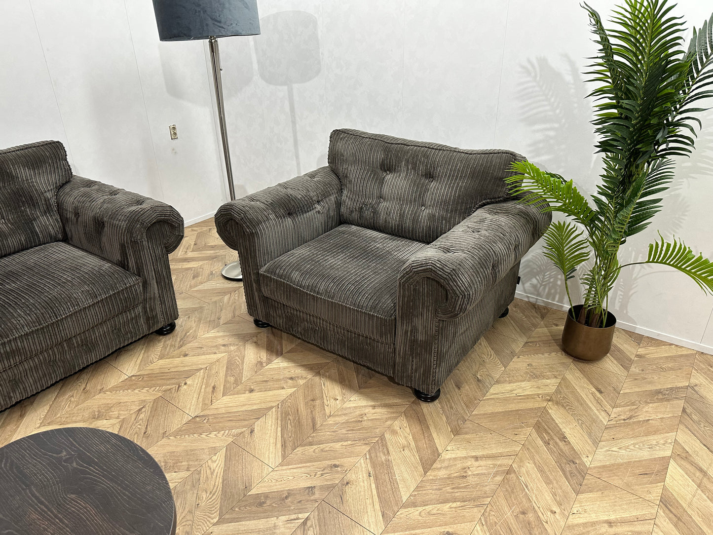 UrbanSofa Antraciet Ribstof Fauteuil Set ~ Losse Kussens Met Afneembare Hoezen