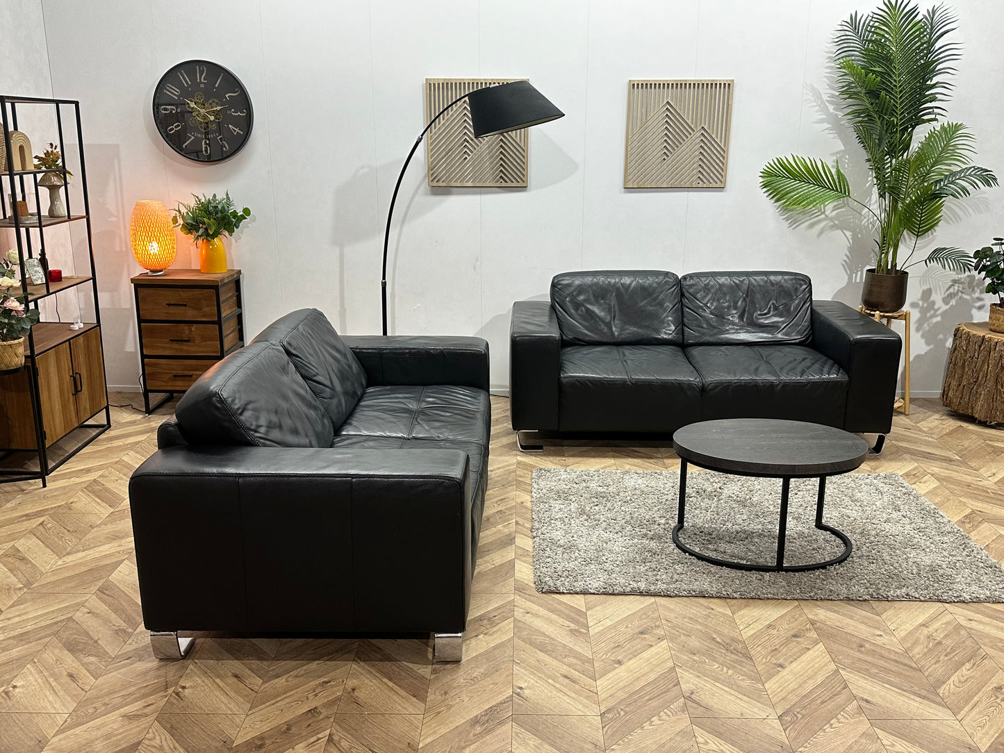Zwart Echt Lederen Banken Set ~ Vaste Kussens