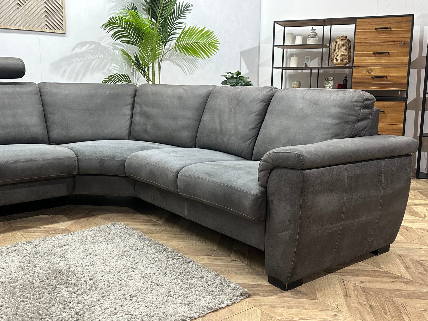 Antraciet Suède Stoffen Hoekbank ~ Vaste Kussens