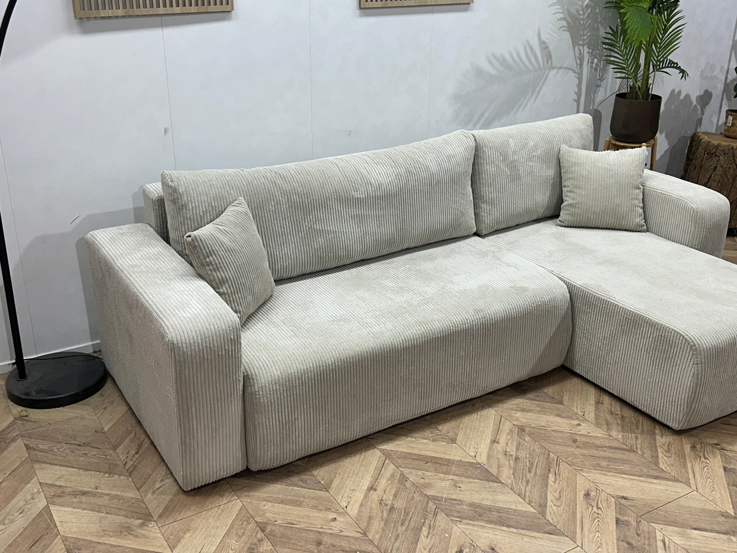 !Showroommodel! Witte Ribstof Hoekbank