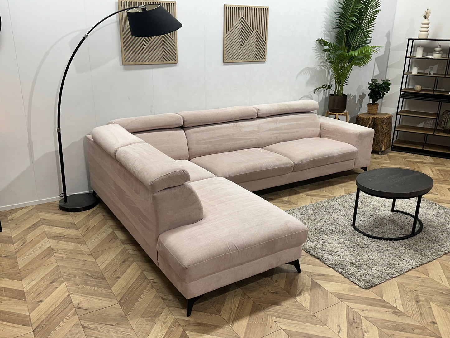 Roze Suede Stoffen Hoekbank ~ Verstelbare Hoofdsteunen