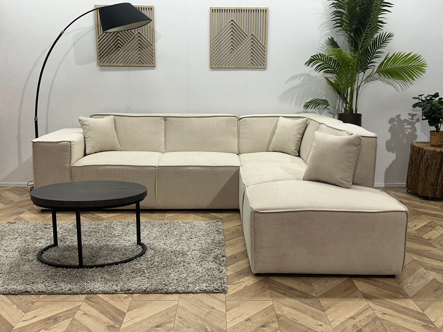 !Showroommodel! Crème Suède Stoffen Hoekbank