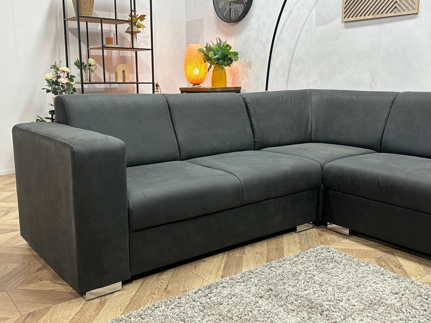 !Showroommodel! Antraciet Leather Look Hoekbank