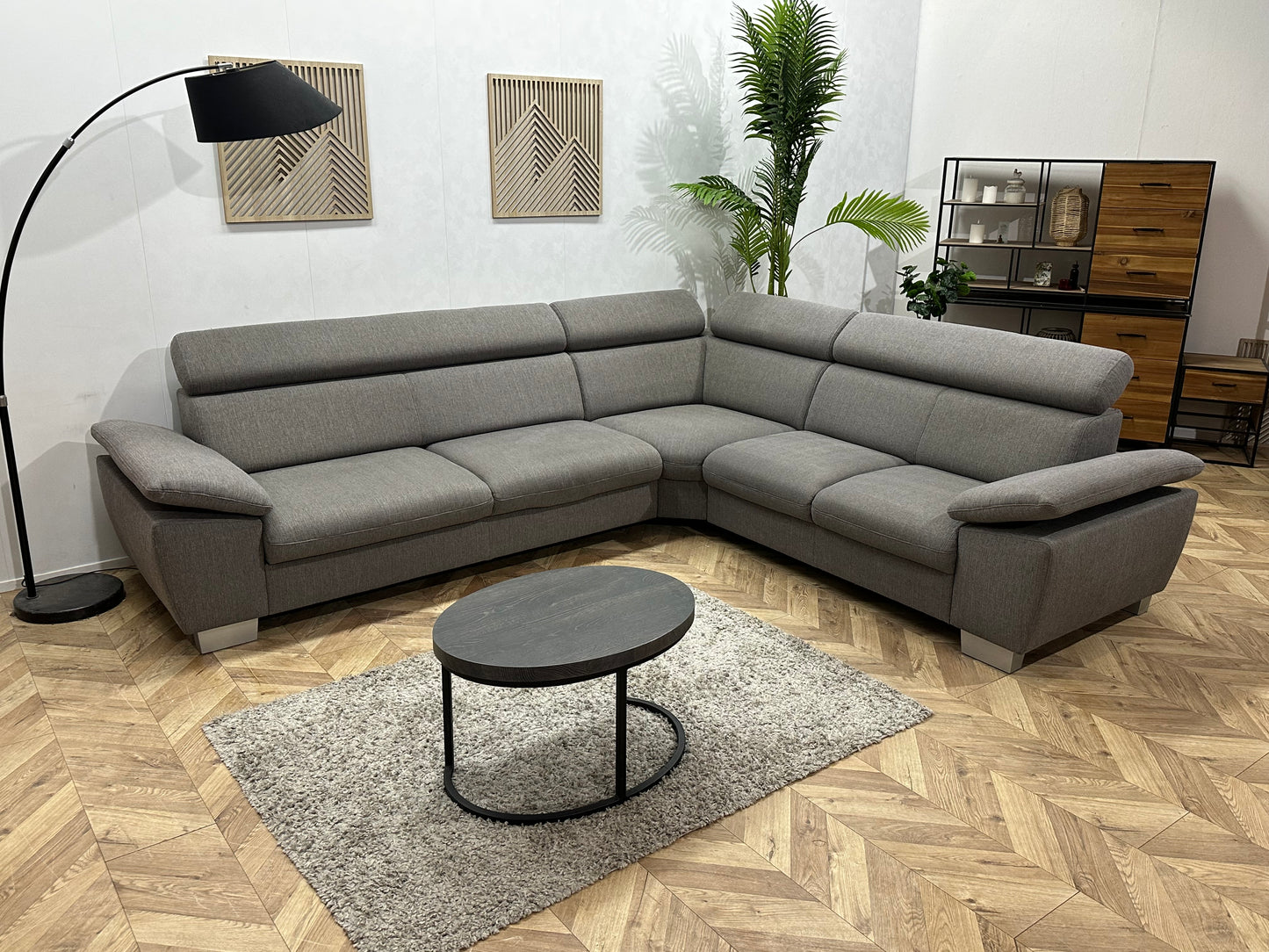 Grijze Hoekbank ~ Verstelbare Arm/Hoofdsteunen