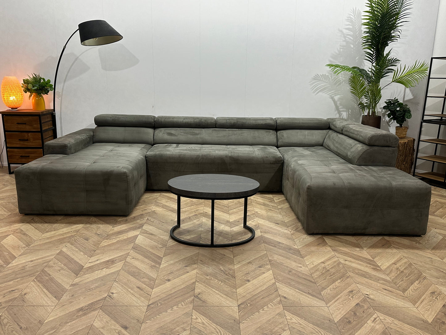 !Showroommodel! Grijze Suède Stoffen U Bank