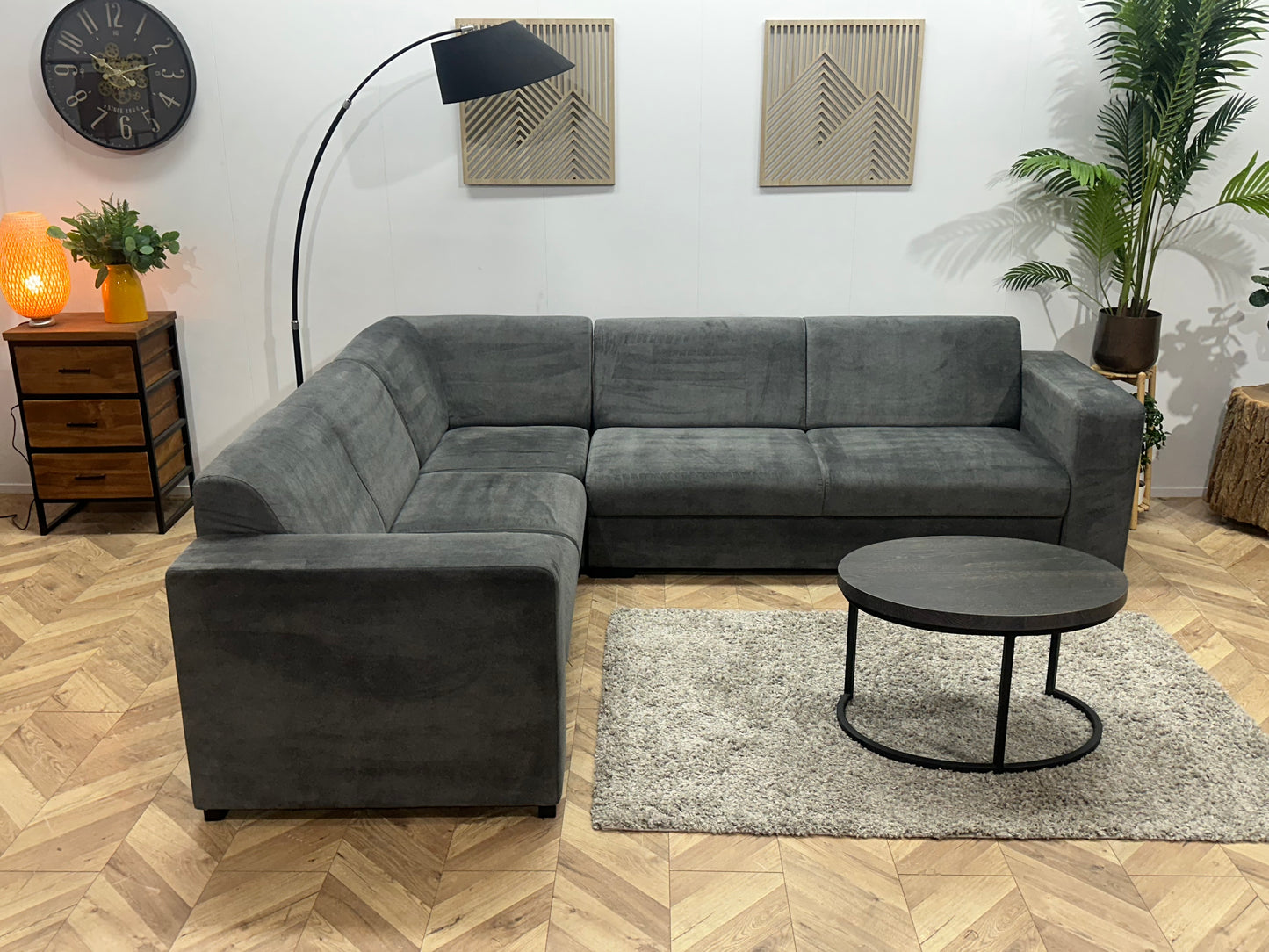 Antraciet Velvet Hoekbank ~ Vaste Kussens