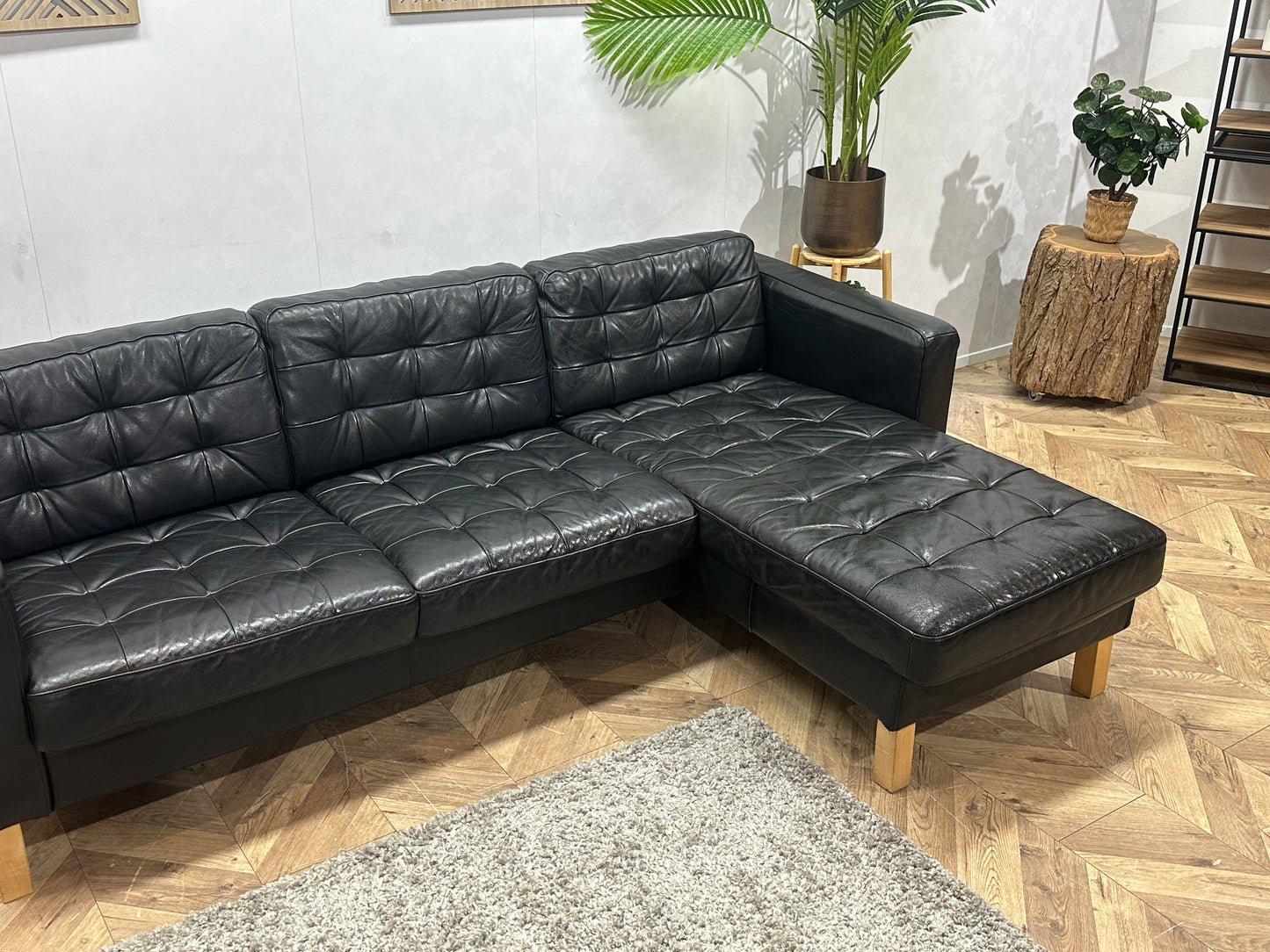 Zwarte Echt Lederen Hoekbank ~ Losse Kussens Met Afneembare Hoezen