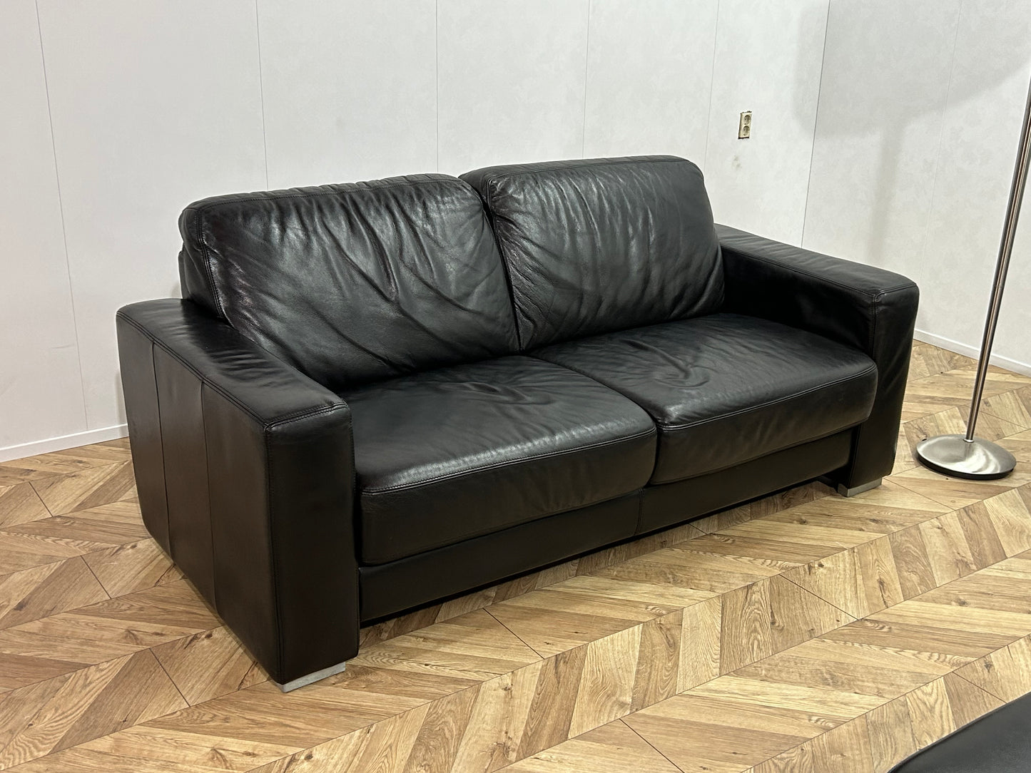 Zwarte Echt Lederen Banken Set Inc. Hocker ~ Nieuwstaat