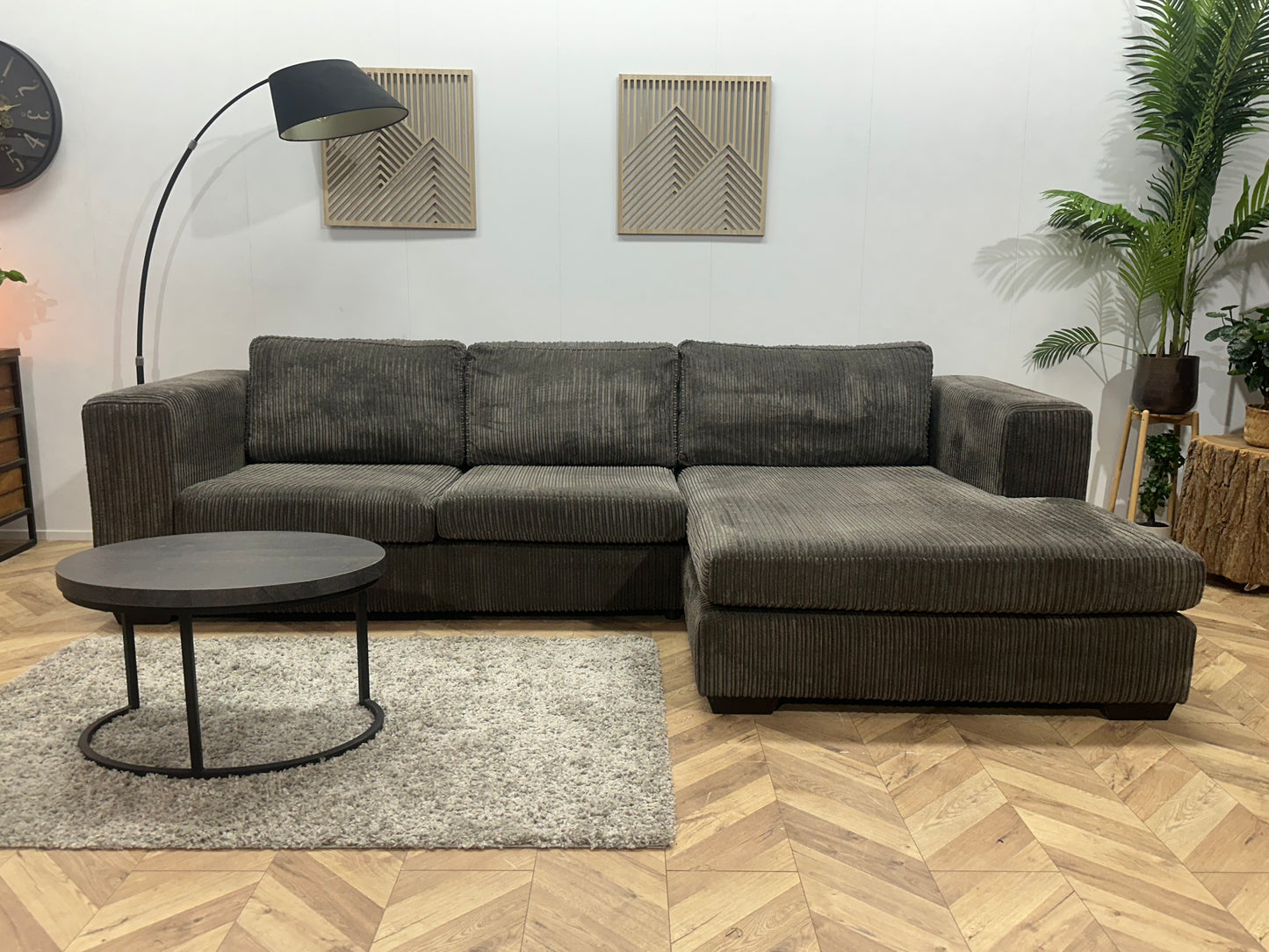 Bruine Ribstof Hoekbank ~ Losse Kussens Met Afneembare Hoezen