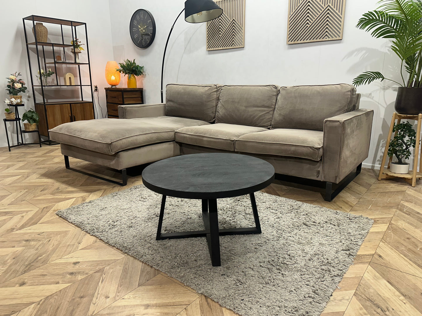 Licht Bruine Velvet Hoekbank ~ Losse Kussens Met Afneembare Hoezen