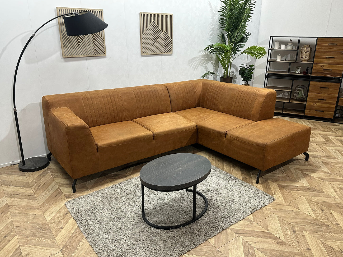 Cognac Bruine Suède Stoffen Hoekbank ~ Inruilvoordeel