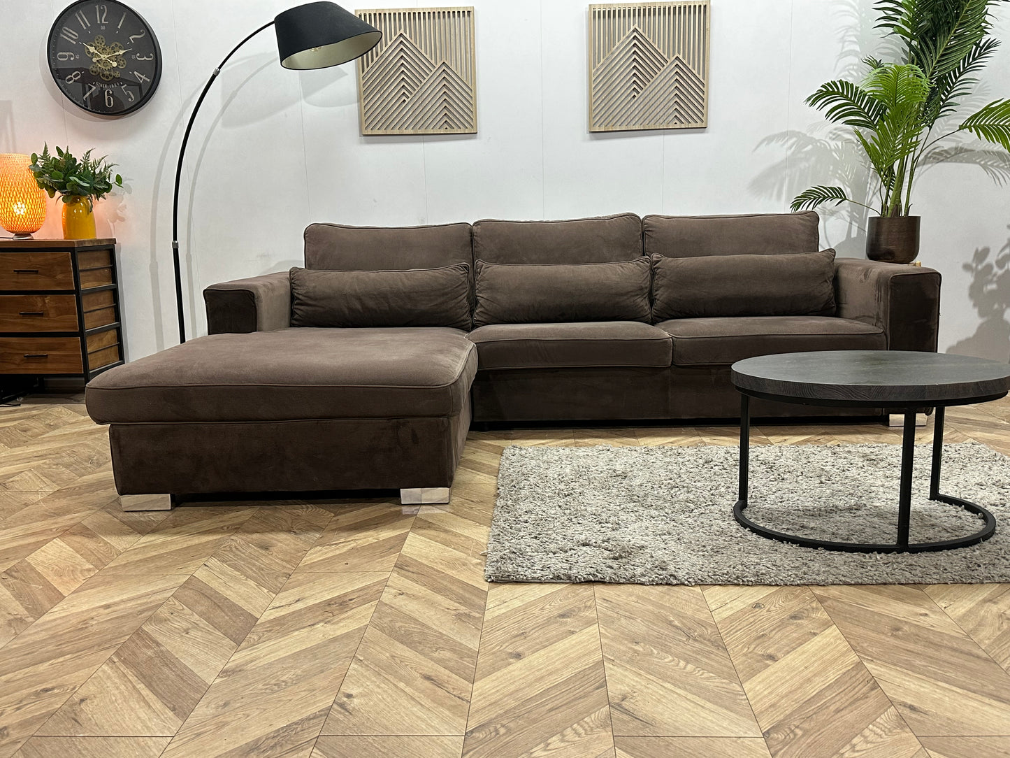 Bruine Velvet Hoekbank ~ Losse Kussens Met Afneembare Hoezen