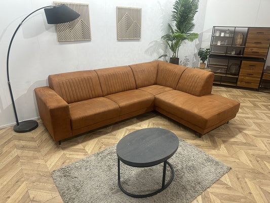 Cognac Bruine Suède Stoffen Hoekbank ~ Vaste Kussens