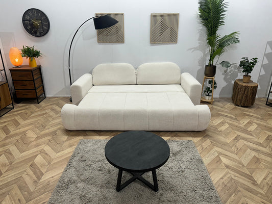 !Showroommodel! Witte Bouclé Stoffen 3-Zits Bank ~ Slaapfunctie