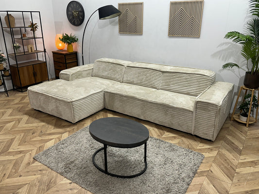 !Showroommodel! Witte/Crème Ribstof Hoekbank