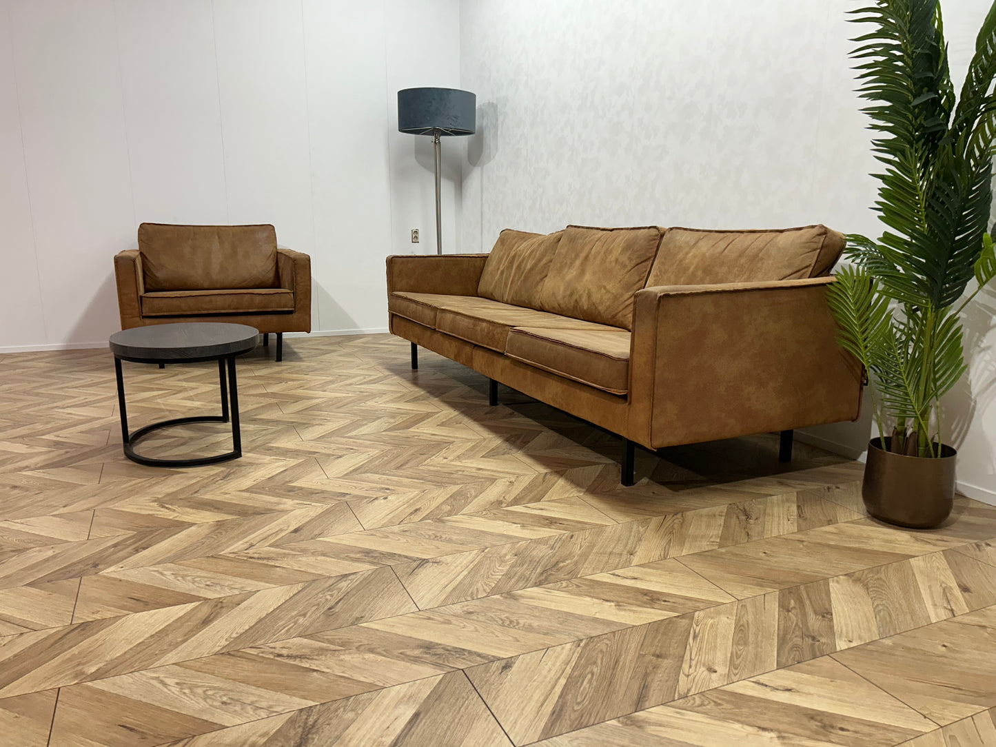 Be Pure Cognac Bruine 3-Zits Bank Inc. Fauteuil