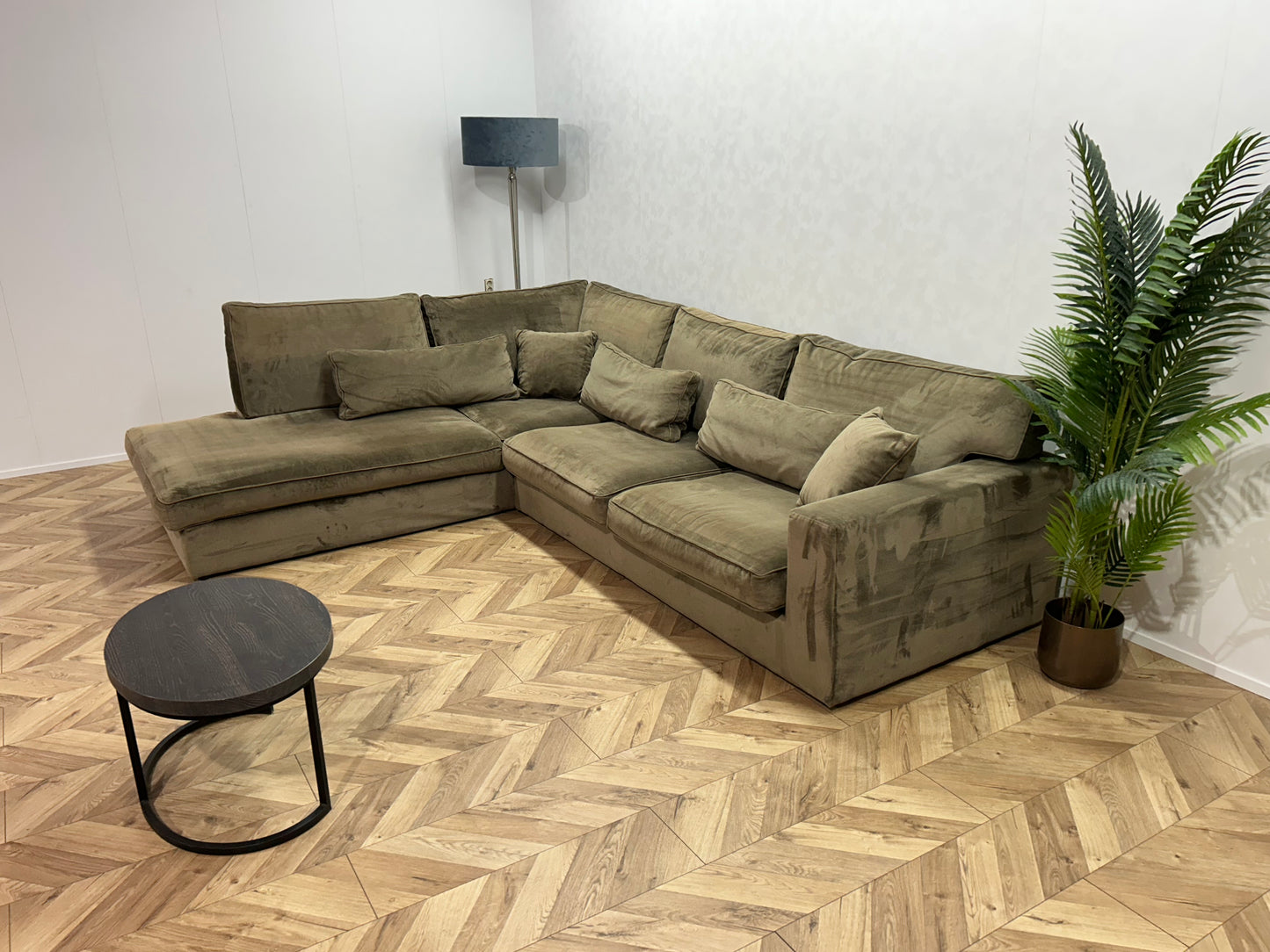 Licht Bruine Velvet Hoekbank ~ Losse Kussens Met Afneembare Hoezen