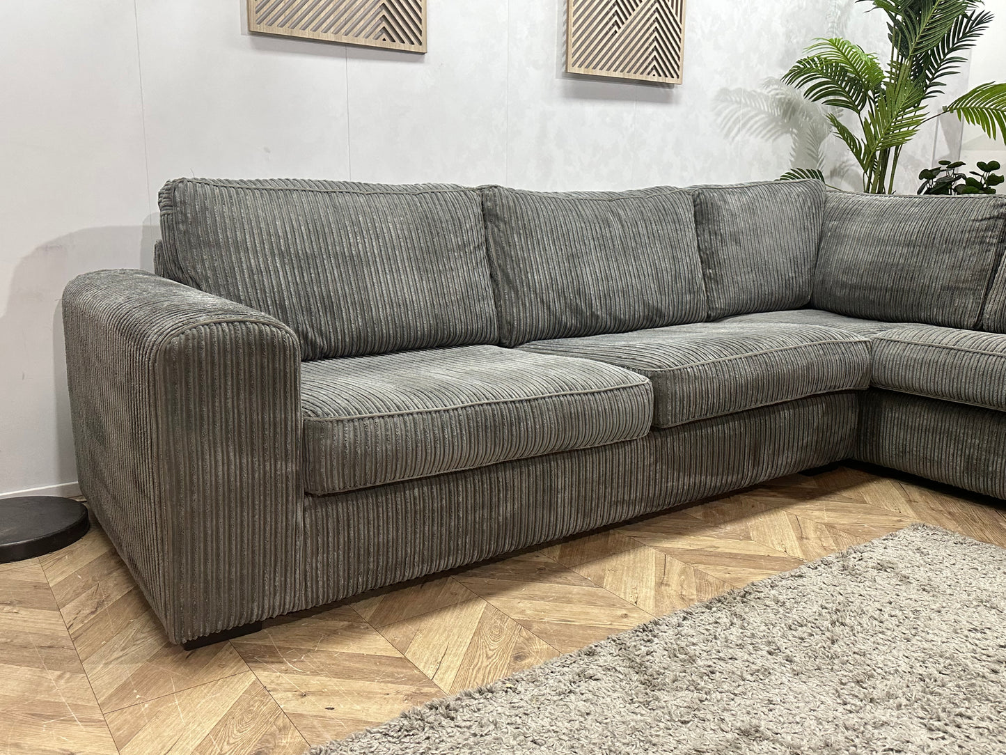 Grijze Ribstof Hoekbank ~ Losse Kussens Met Afneembare Hoezen