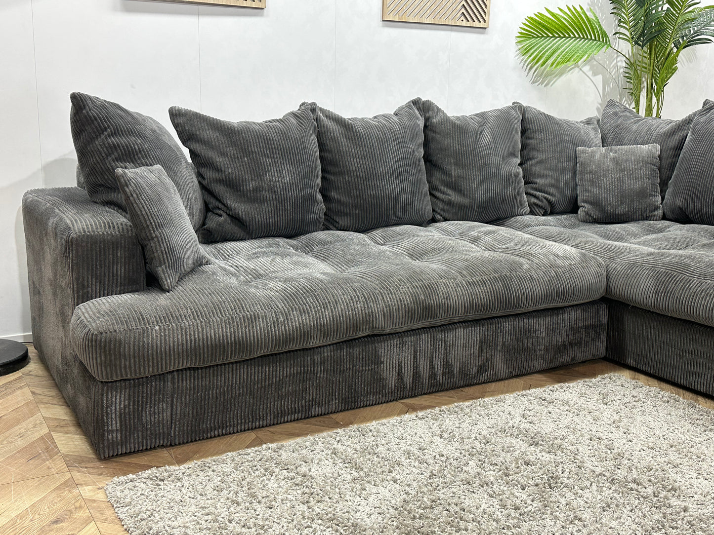 Antraciet Ribstof Hoekbank ~ Losse Kussens Met Afneembare Hoezen