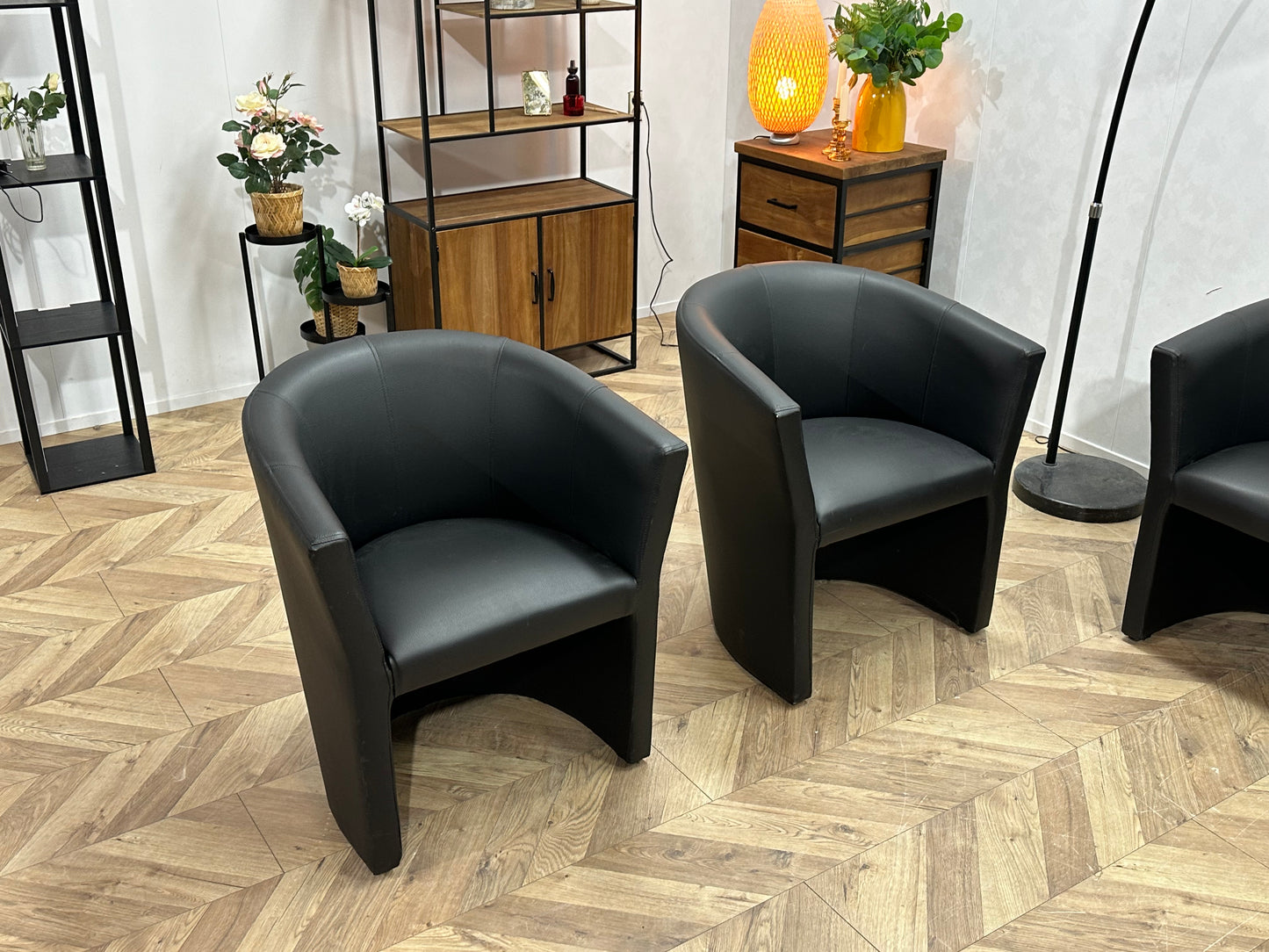 Zwarte lederen Stoelen Set