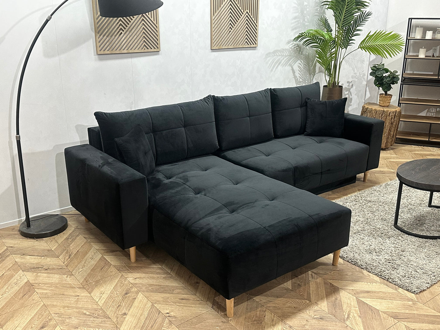 !Showroommodel! Zwarte Velvet Hoekbank
