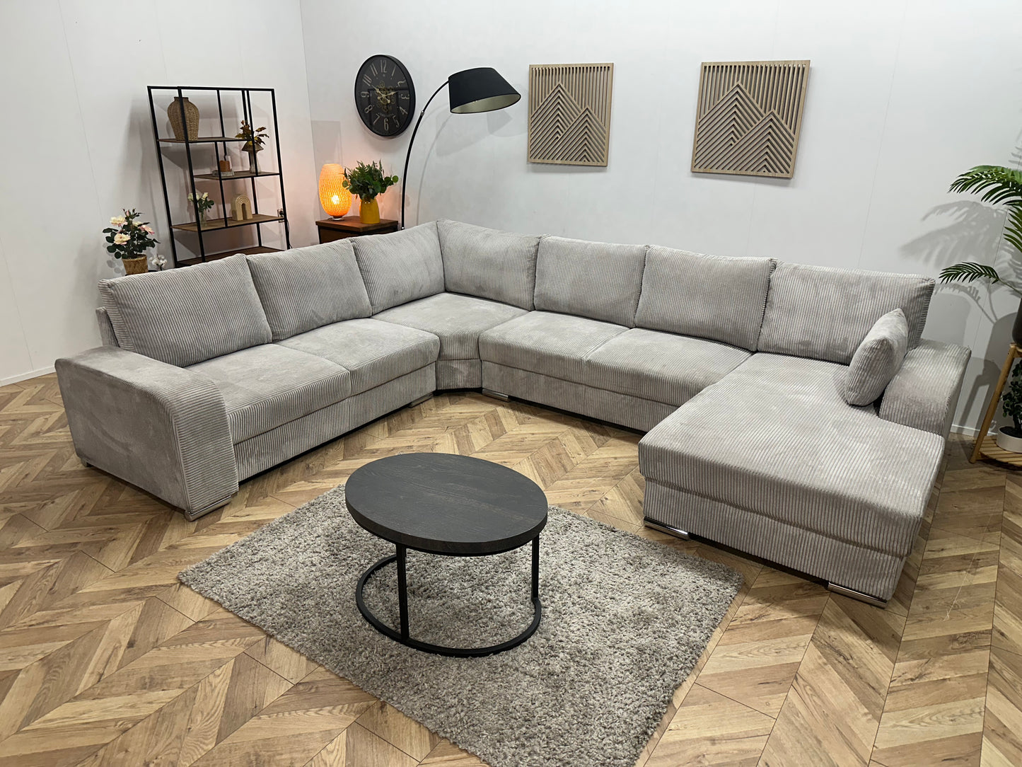 !Showroommodel! Licht Grijze Ribstof U Bank