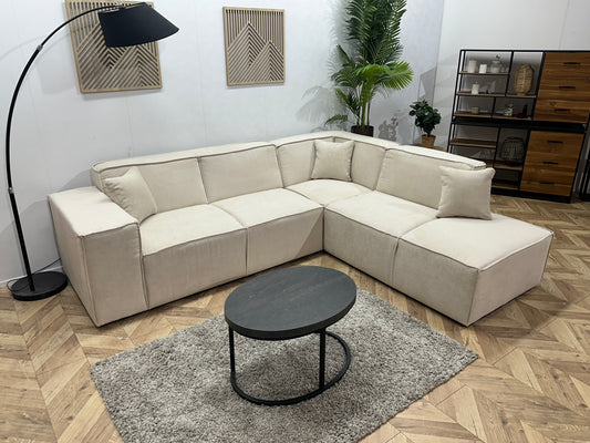 !Showroommodel! Crème Suède Stoffen Hoekbank