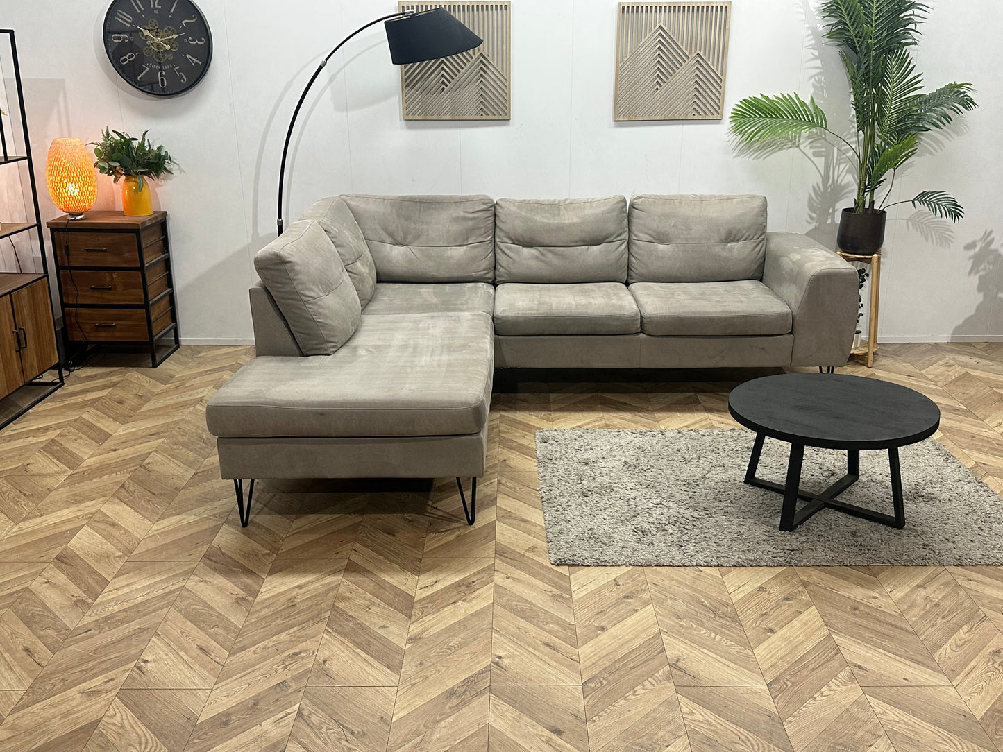 Xooon Beige/Grijze Suede Stoffen Hoekbank ~ Inruilvoordeel