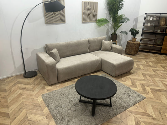 !Showroommodel! Licht Bruine Ribstof Hoekbank