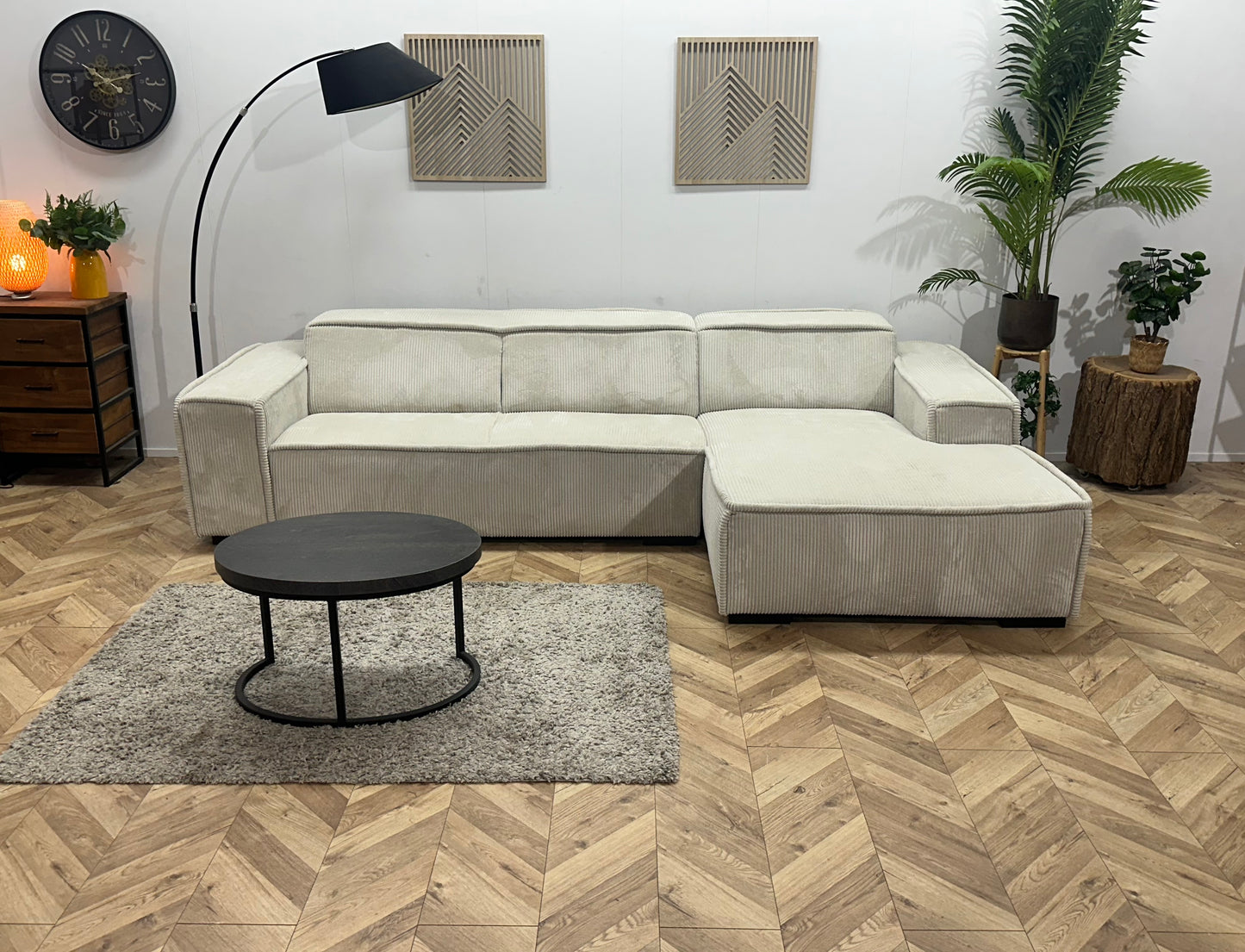 !Showroommodel! Witte Ribstof Hoekbank