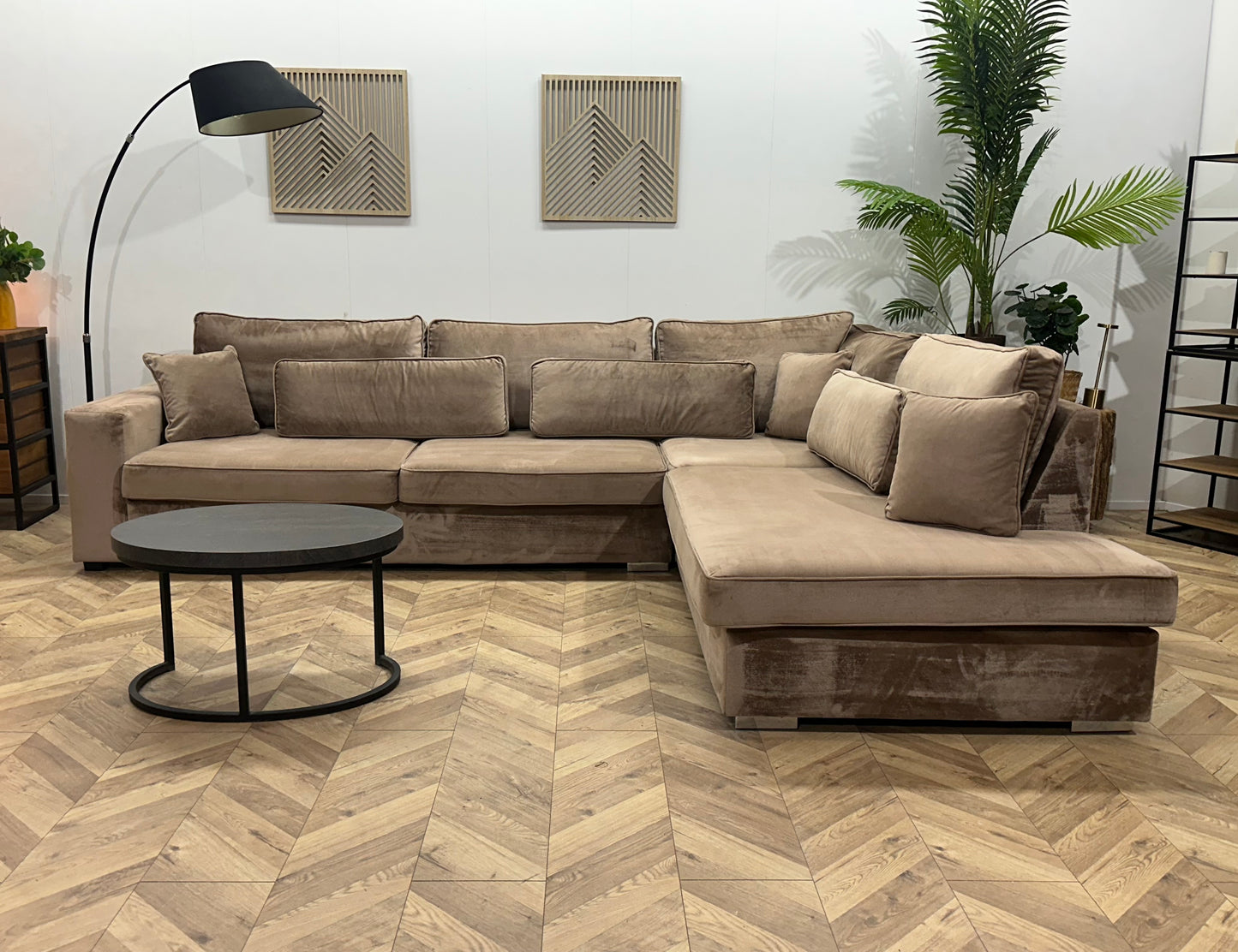 Licht Bruine Velvet Hoekbank ~ Losse Kussens Met Afneembare Hoezen