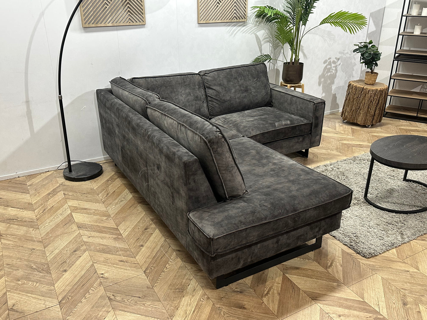 Antraciet Velvet Hoekbank ~ Losse Kussens Met Afneembare Hoezen