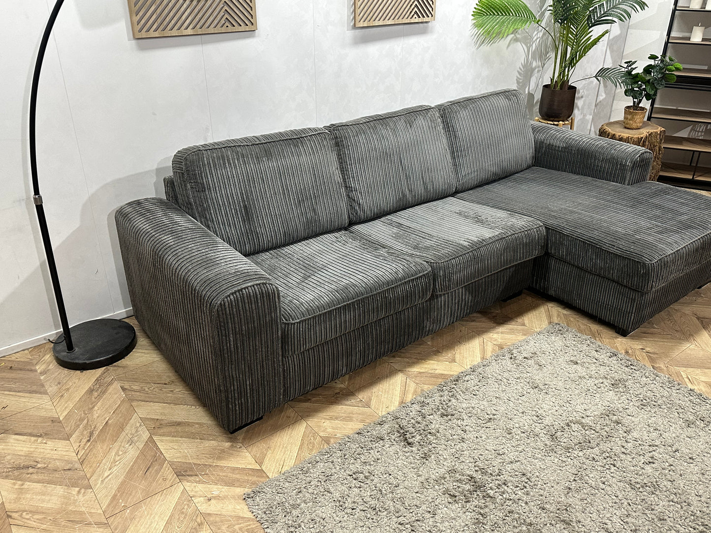 Antraciet Ribstof Hoekbank  ~ Losse Kussens Met Afneembare Hoezen