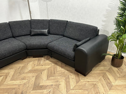 Zwarte/Antraciet Lederen/Stoffen Hoekbank Inc Hocker ~ Losse Kussens Met Afneembare Hoezen