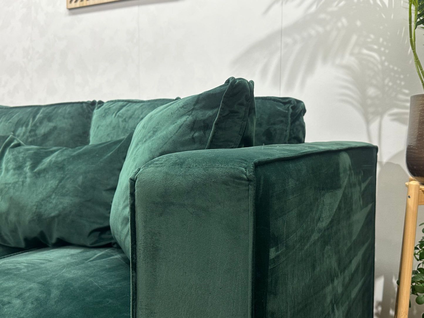 Groene Velvet Ruime Hoekbank ~ Losse Kussens Met Afneembare Hoezen