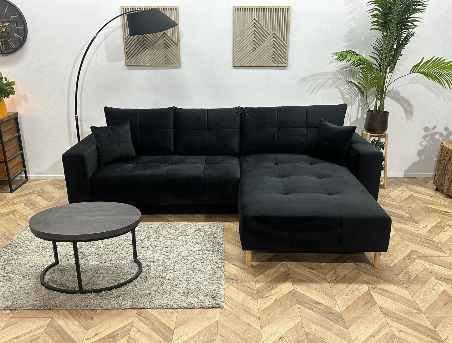 !Showroommodel! Zwarte Velvet Hoekbank