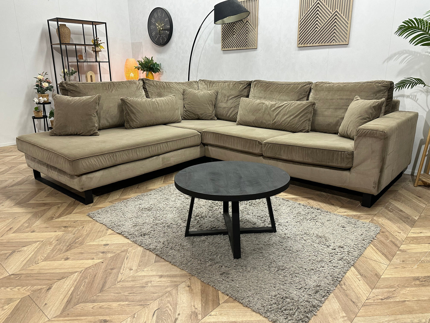 Licht Bruine Velvet Hoekbank ~ Losse Kussens Met Afneembare Hoezen