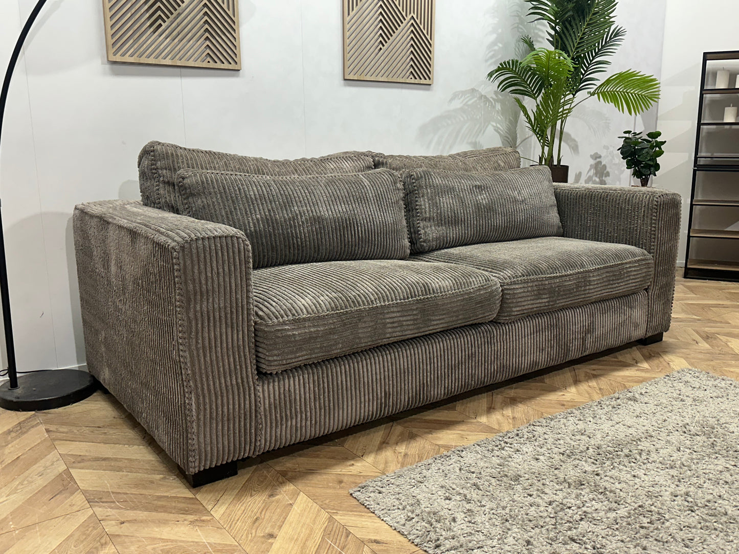 Grijze Ribstof 2.5-Zits Bank ~ Losse Kussens Met Afneembare Hoezen