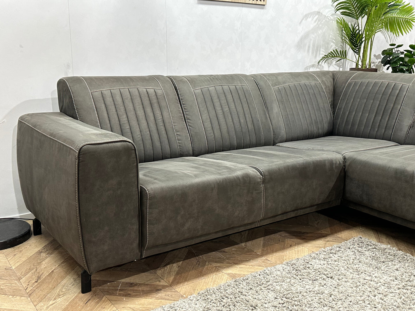 Antraciet Suède Stoffen Hoekbank ~ Vaste Kussens