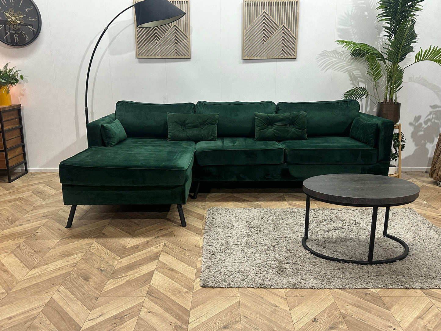 Groene Velvet Hoekbank ~ Losse Kussens Met Afneembare Hoezen