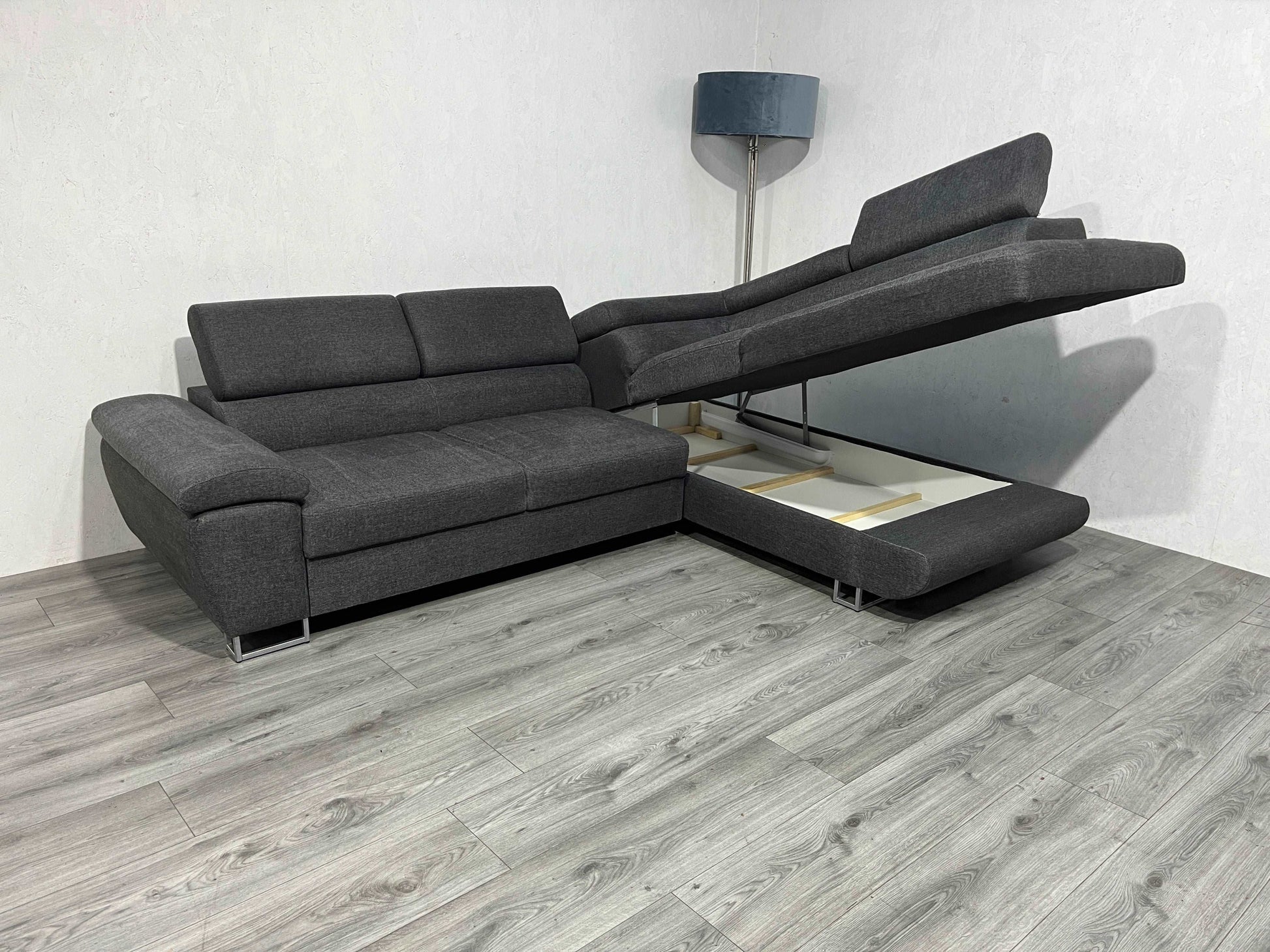 Antraciet Design Hoekbank ~ Verstelbare Hoofdsteunen