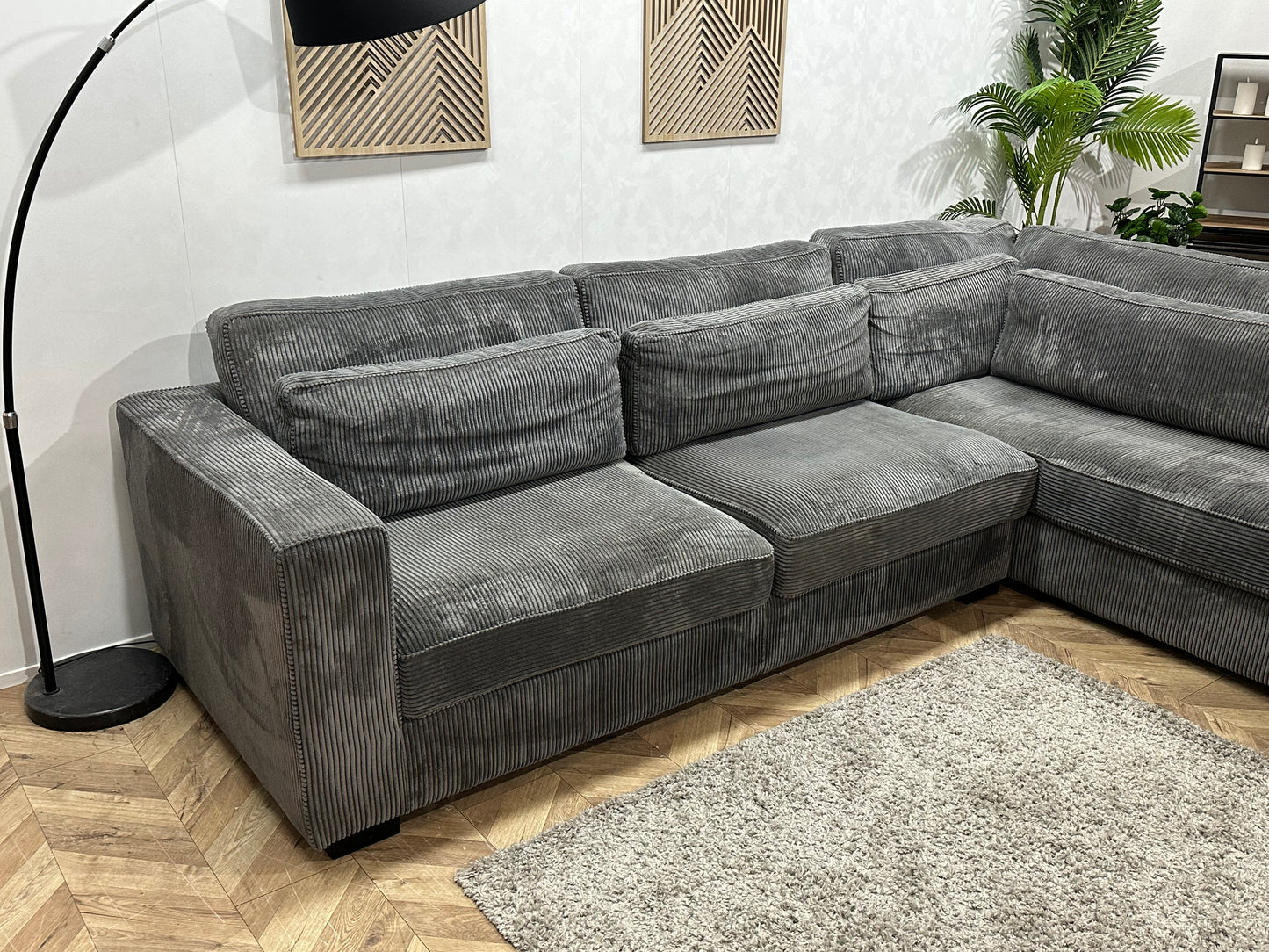 Antraciet Ribstof Hoekbank ~ Losse Kussens Met Afneembare Hoezen