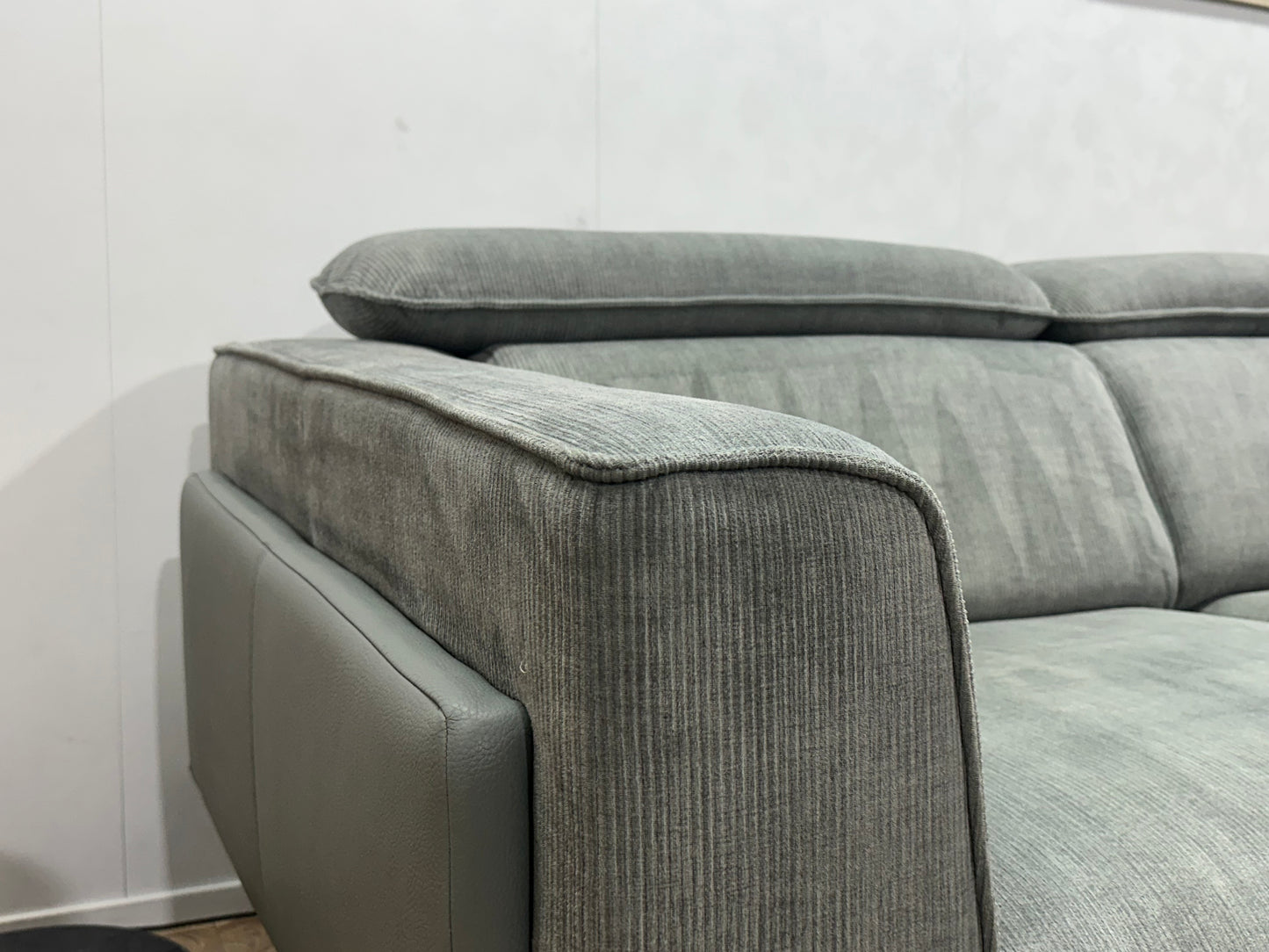 Xooon Licht Grijze/Blauwe Ribstof Hoekbank ~ Verstelbare Hoofdsteunen