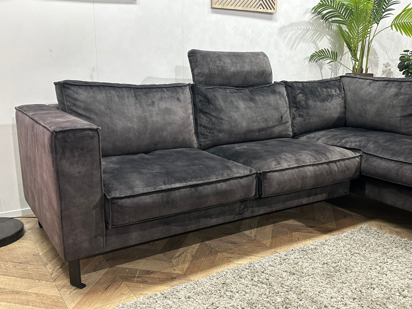 Antraciet Velvet Hoekbank ~ Losse Kussens Met Afneembare Hoezen