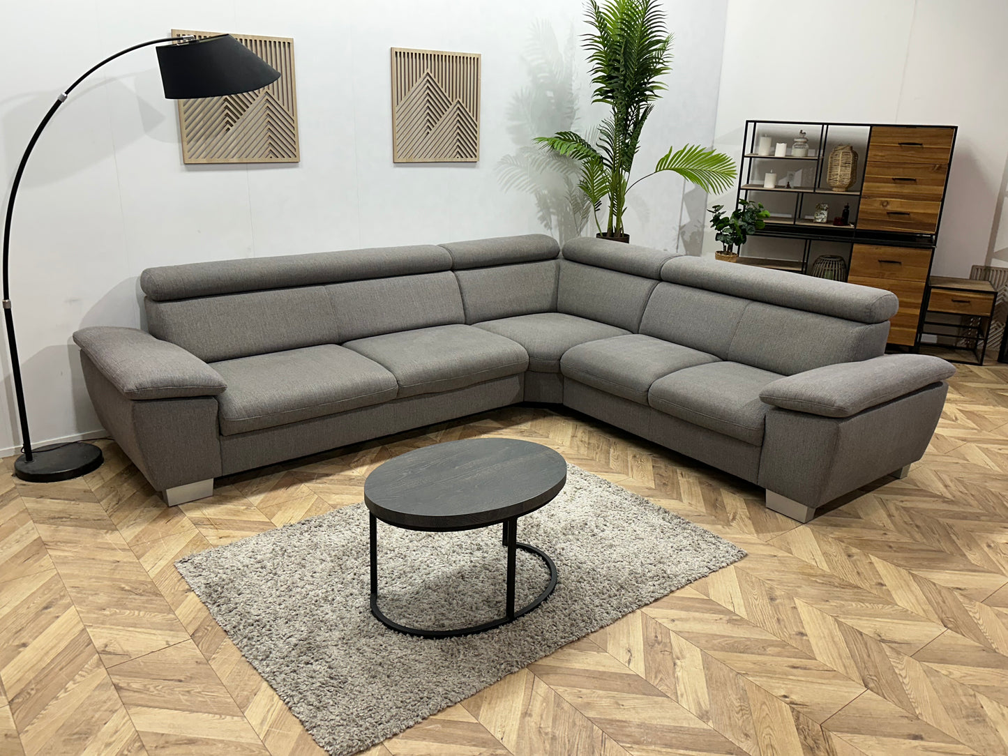 Grijze Hoekbank ~ Verstelbare Arm/Hoofdsteunen