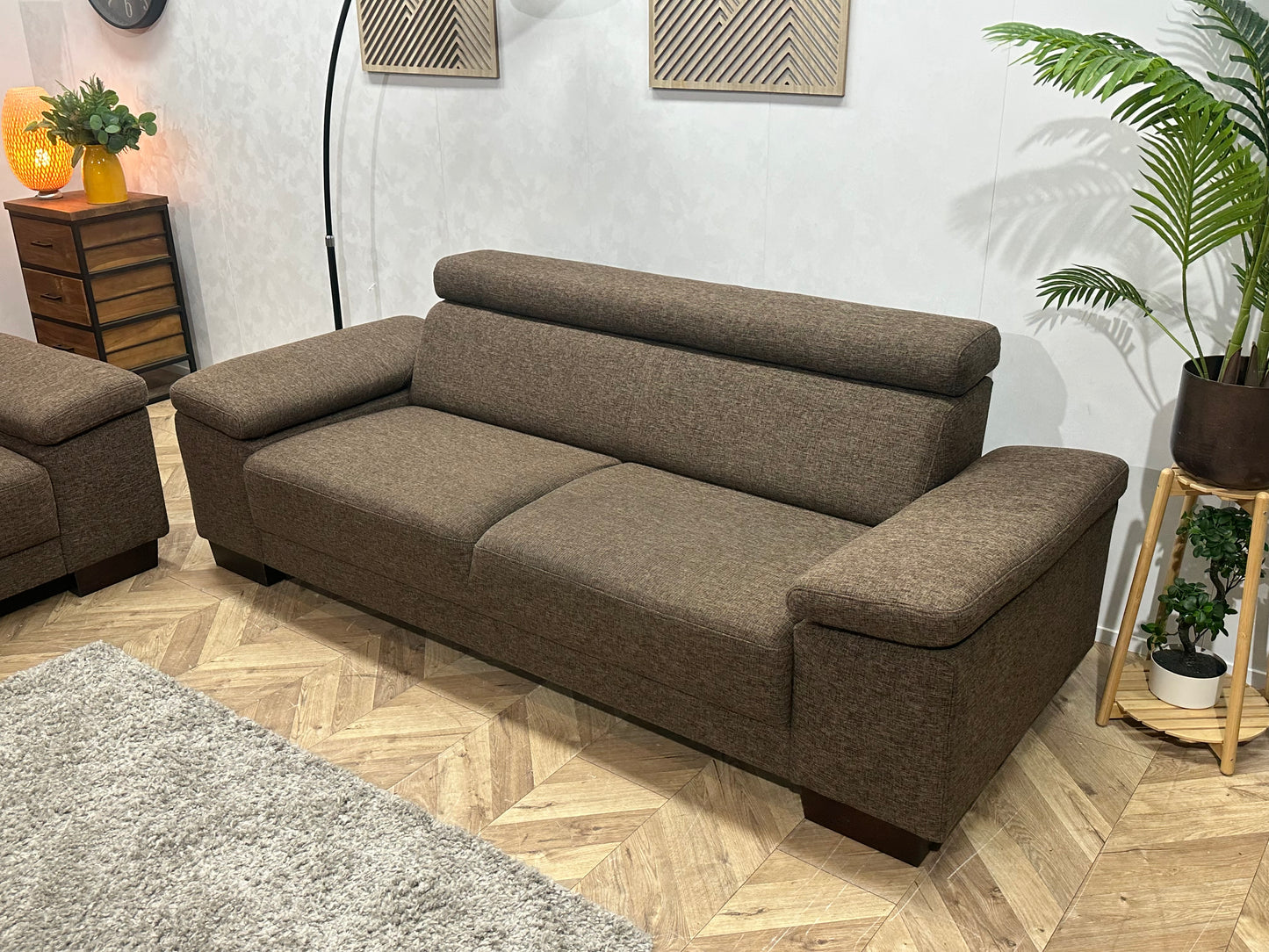 Bruine Hoekbank ~ Verstelbare Arm/Hoofdsteunen